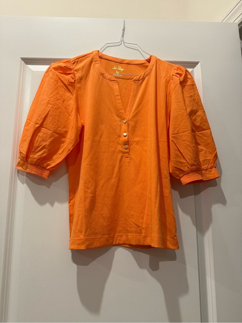 Lilly Pulitzer Bright Orange Puff-Sleeve Henley Top